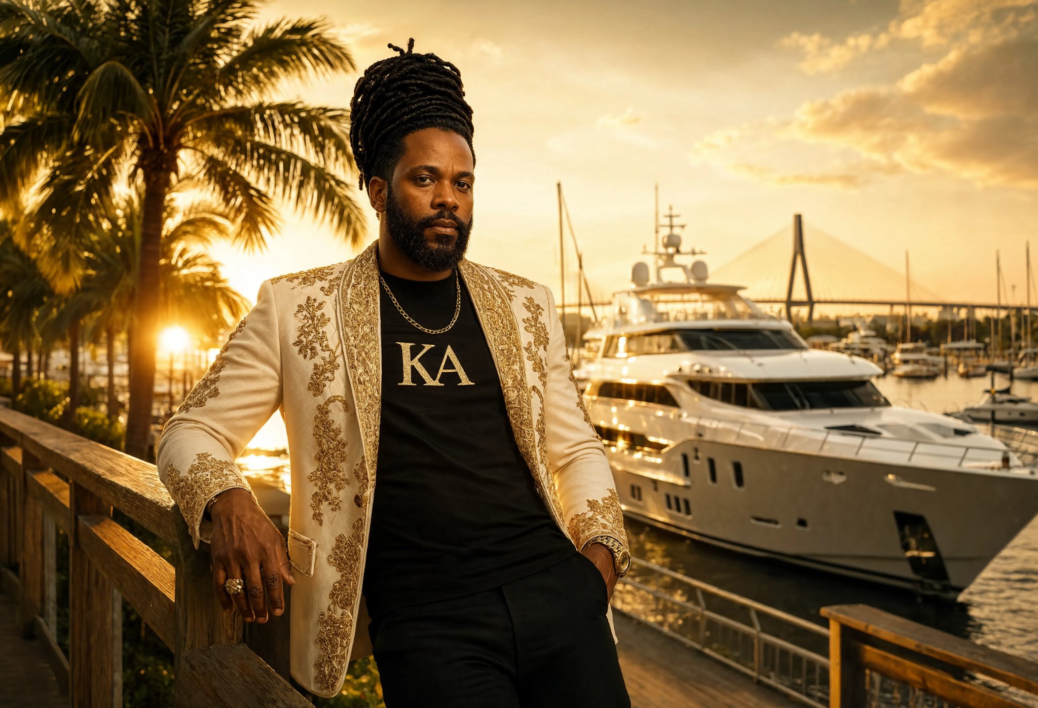 King Ayoola at the marina at sunset